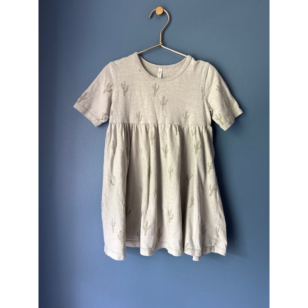 Rylee + Cru Kids Sage Green Cactus Print Babydoll Dress Short Sleeve 4-5Y